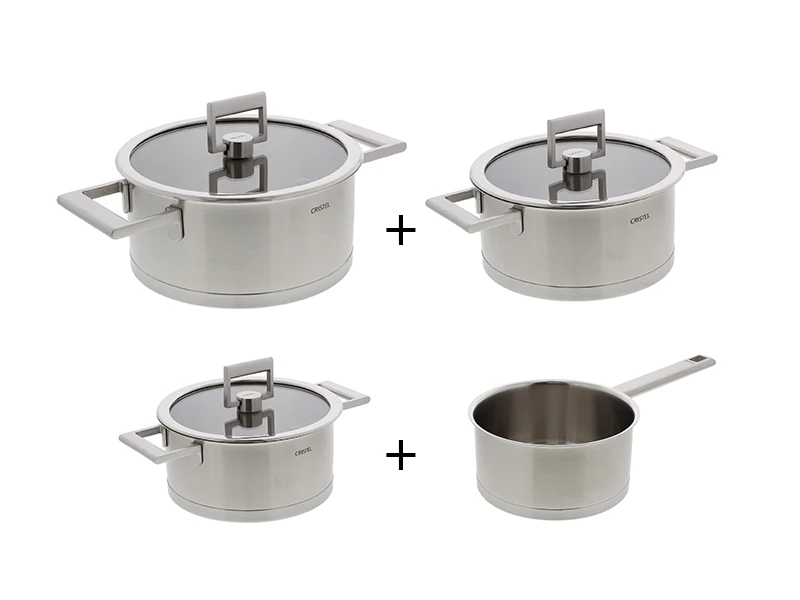 Cristel Strate Fixed Pannenset Met Glasdeksels Rvs 4-delig 3 Cristel Strate Fixed Pannenset Met Glasdeksels Rvs 4-delig